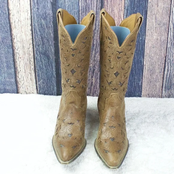 Laredo Brown Cutout Western Style Heeled Boots 8.5 - Picture 4 of 8